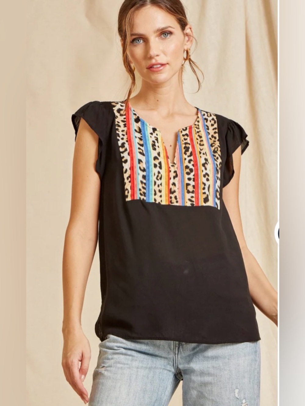 Savanna Jane Sleeveless Embroidered Boho Leopard Stripe Blouse Size 2XL